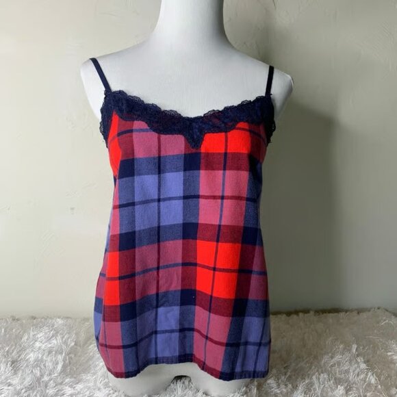 aerie Tops - Aerie Red Blue Black Flannel Plaid Camisole Lace Sz Medium